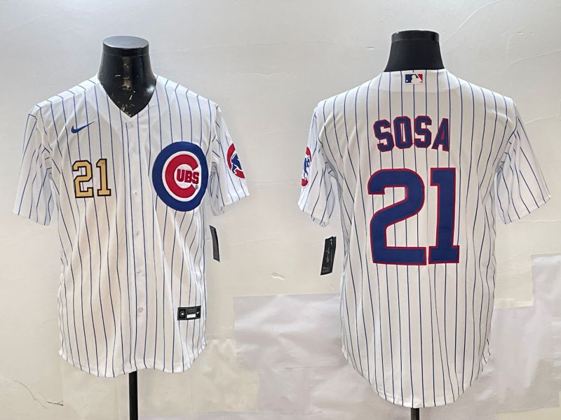 Men Chicago Cubs 21 Sosa White Stripe Game 2025 Nike MLB Jersey style 4
